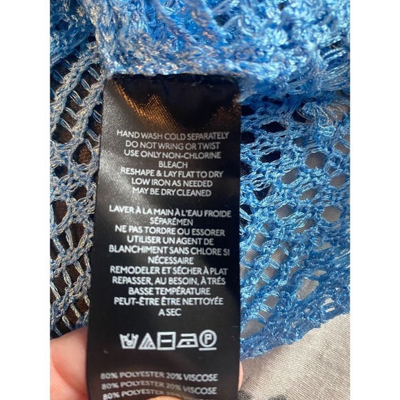 Silence and Noise Blue Crochet Knit Crop Top Long Sleeve‎ Beach Cover Up S Xs - Picture 4 of 4